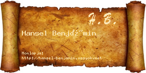 Hansel Benjámin névjegykártya